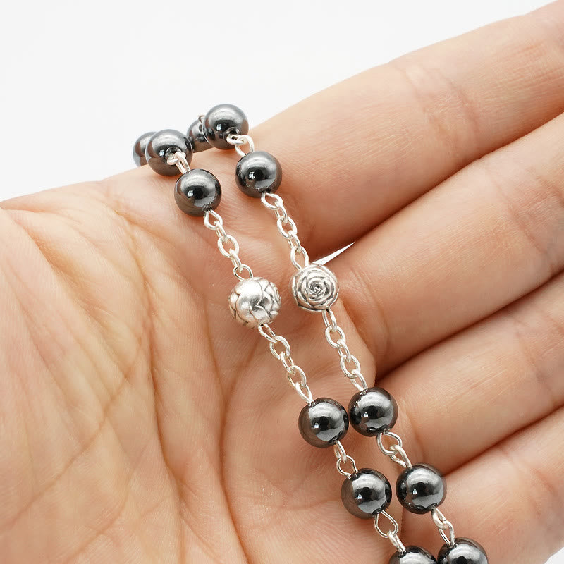 Christianartworkshop Hematite Rosary with Blessed Virgin Mary Medal