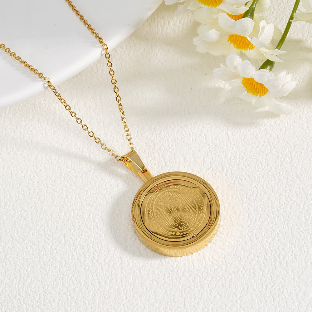 Christianartworkshop Gold Round Reversible Necklace: Our Lady and St. Benedict