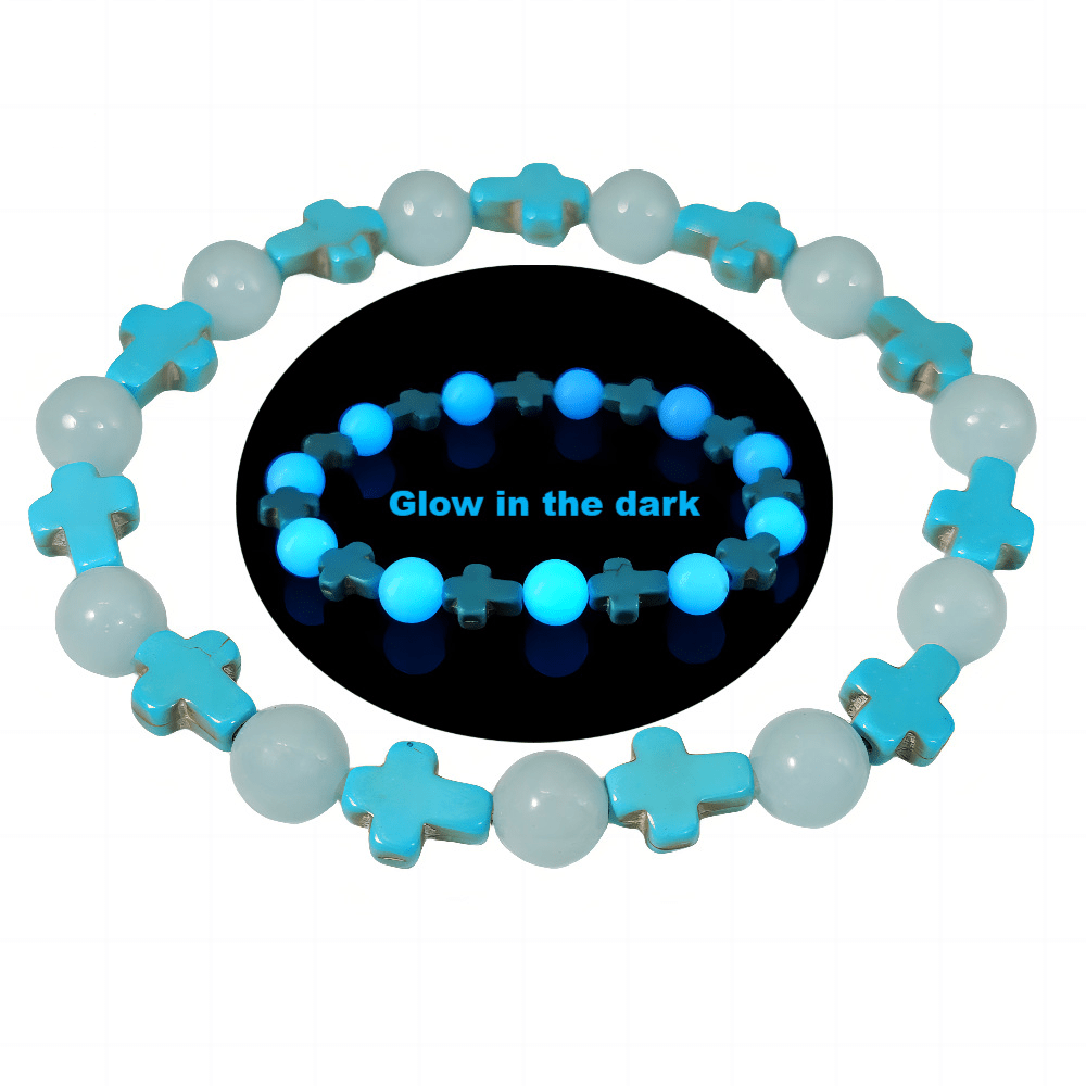 Christianartworkshop Turquoise Cross with Luminous Pearls Bracelet