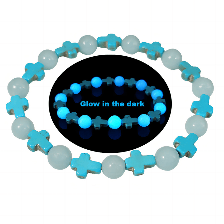 Christianartworkshop Turquoise Cross with Luminous Pearls Bracelet