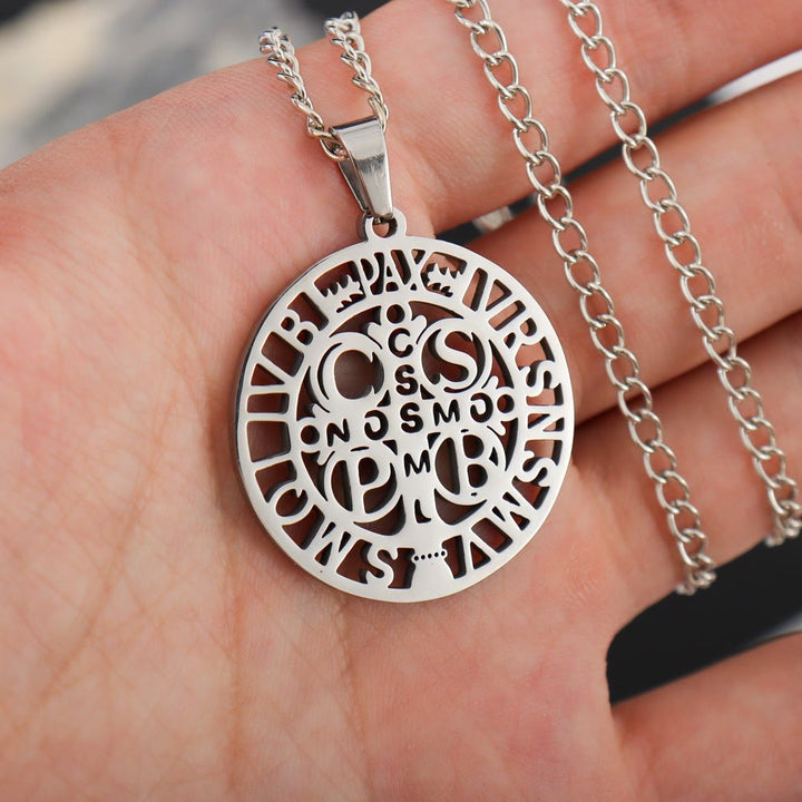 Christianartworkshop St. Benedict Symbol Openwork Pendant Necklace