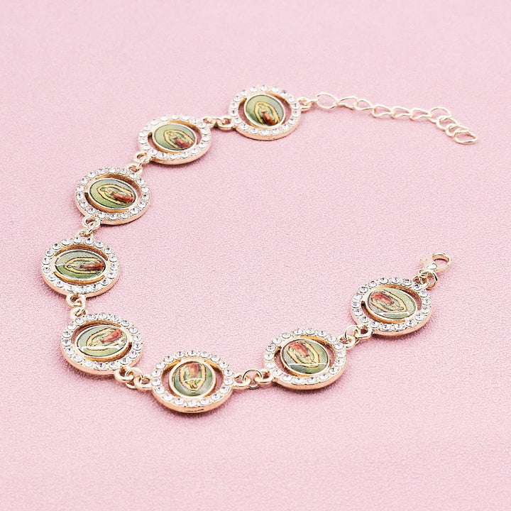 Christianartworkshop Our Lady of Guadalupe Zircon Round Medals Bracelet