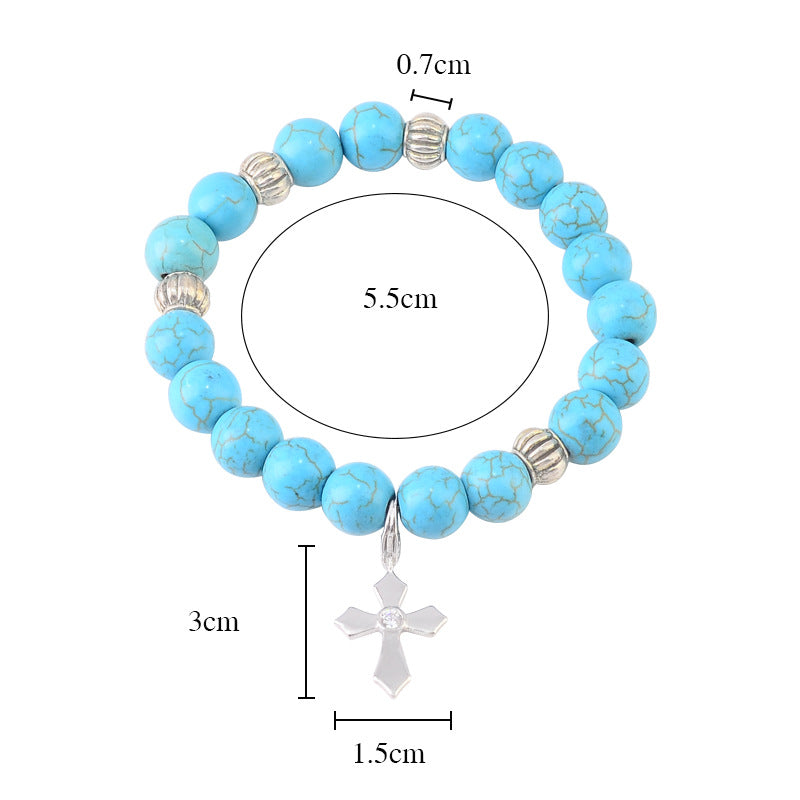 Christianartworkshop Hand-Crafted Turquoise Beaded Cross Pendant Bracelet