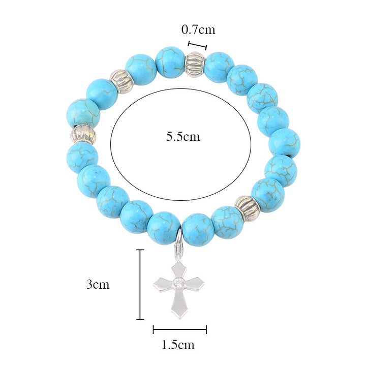 Christianartworkshop Hand-Crafted Turquoise Beaded Cross Pendant Bracelet