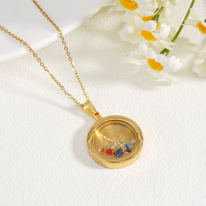 Christianartworkshop Gold Round Reversible Necklace: Our Lady and St. Benedict
