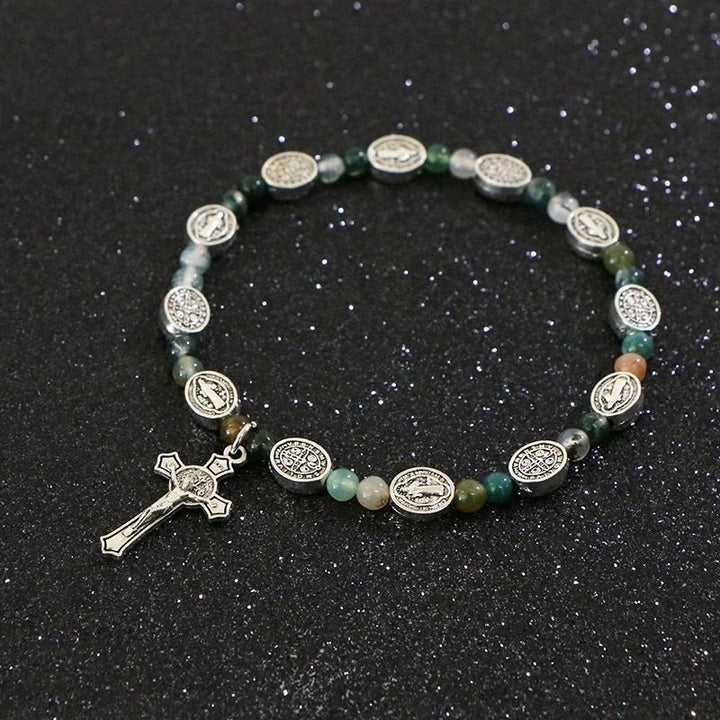 Christianartworkshop Agate/Turquoise St. Benedict Cross Bracelet