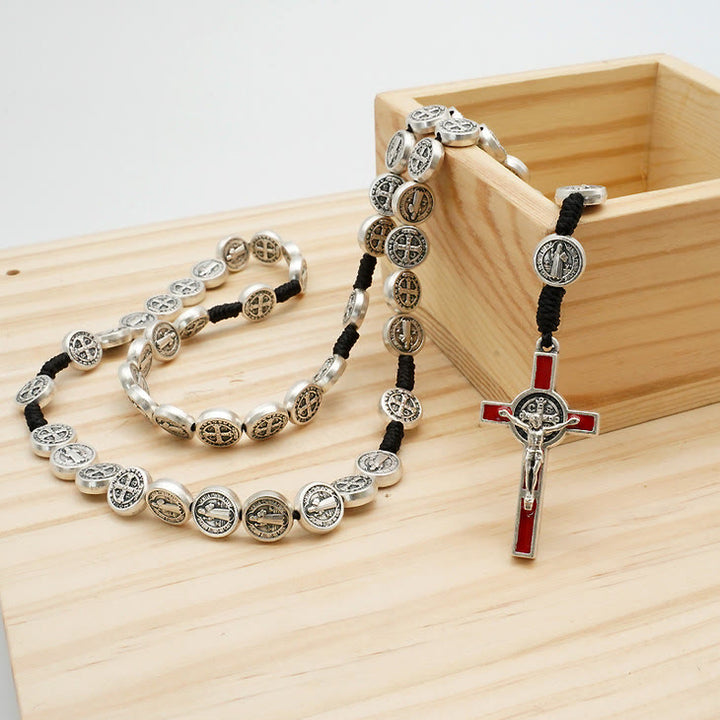 Christianartworkshop St. Benedict Alloy Hand-woven Rosary with Crucifix