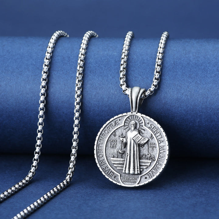 Christianartworkshop Saint Benedict Vintage Catholic Pendant Necklace: Amulet Jewelry for Prayer
