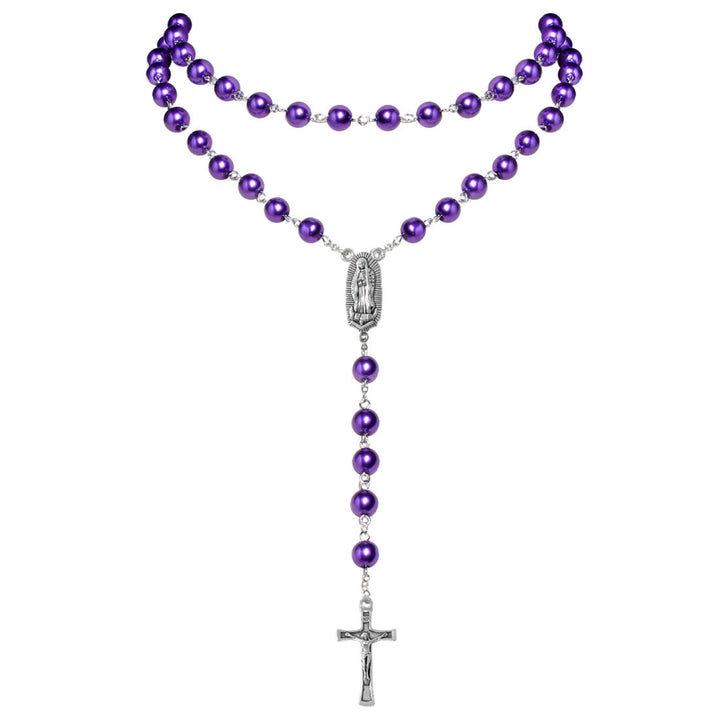 Virgin Mary Medal & Crucifix Pendant Pearl Necklace (4 colors for choice)