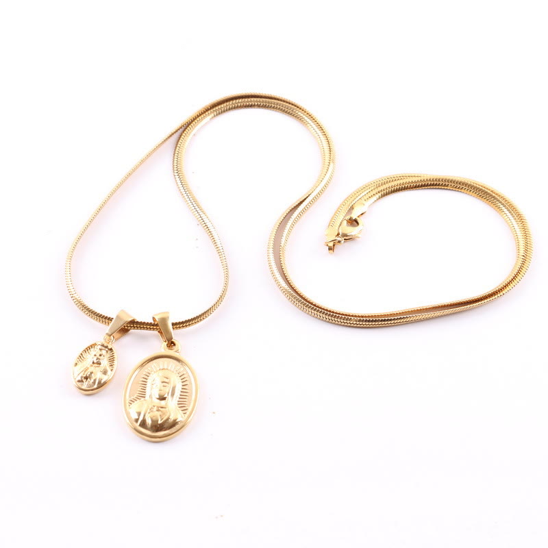 Christianartworkshop Our Lady of the Round Double Pendant Gold Necklace