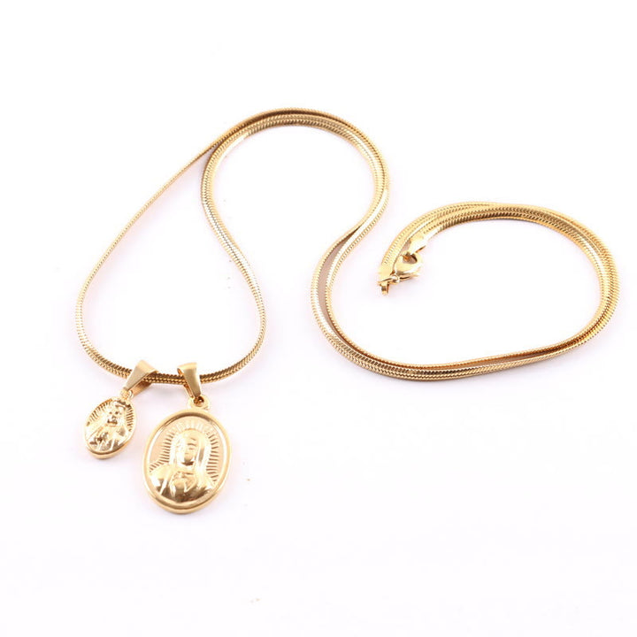 Christianartworkshop Our Lady of the Round Double Pendant Gold Necklace