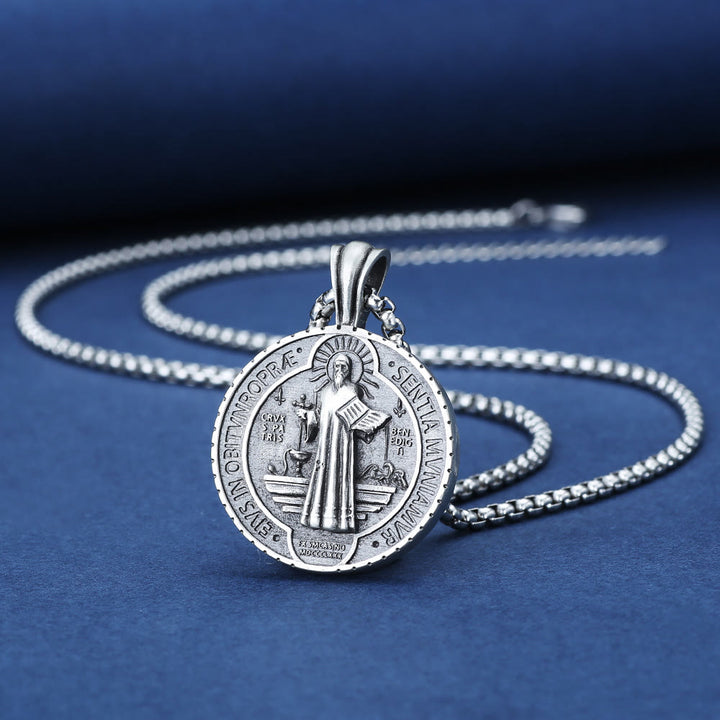 Christianartworkshop Saint Benedict Vintage Catholic Pendant Necklace: Amulet Jewelry for Prayer