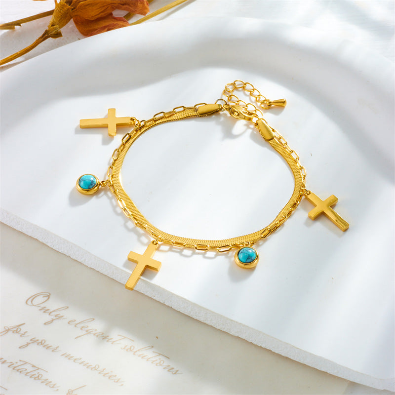 Christianartworkshop Turquoise Embellished Double Layer Bracelet