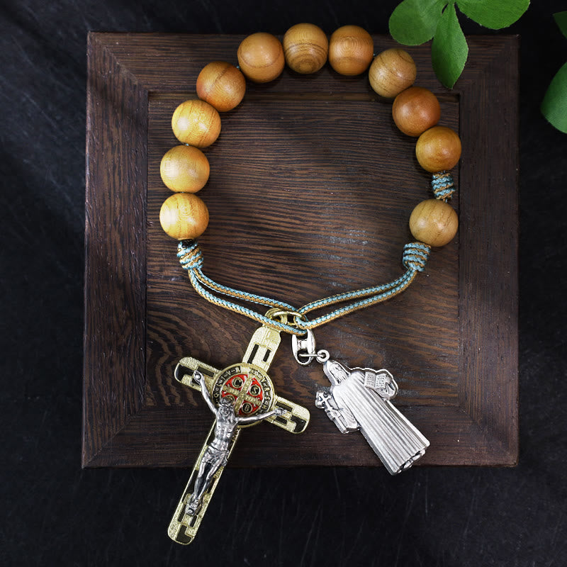 Olive Wood Pocket Rosary with Special-Made Saint Benedict Medal