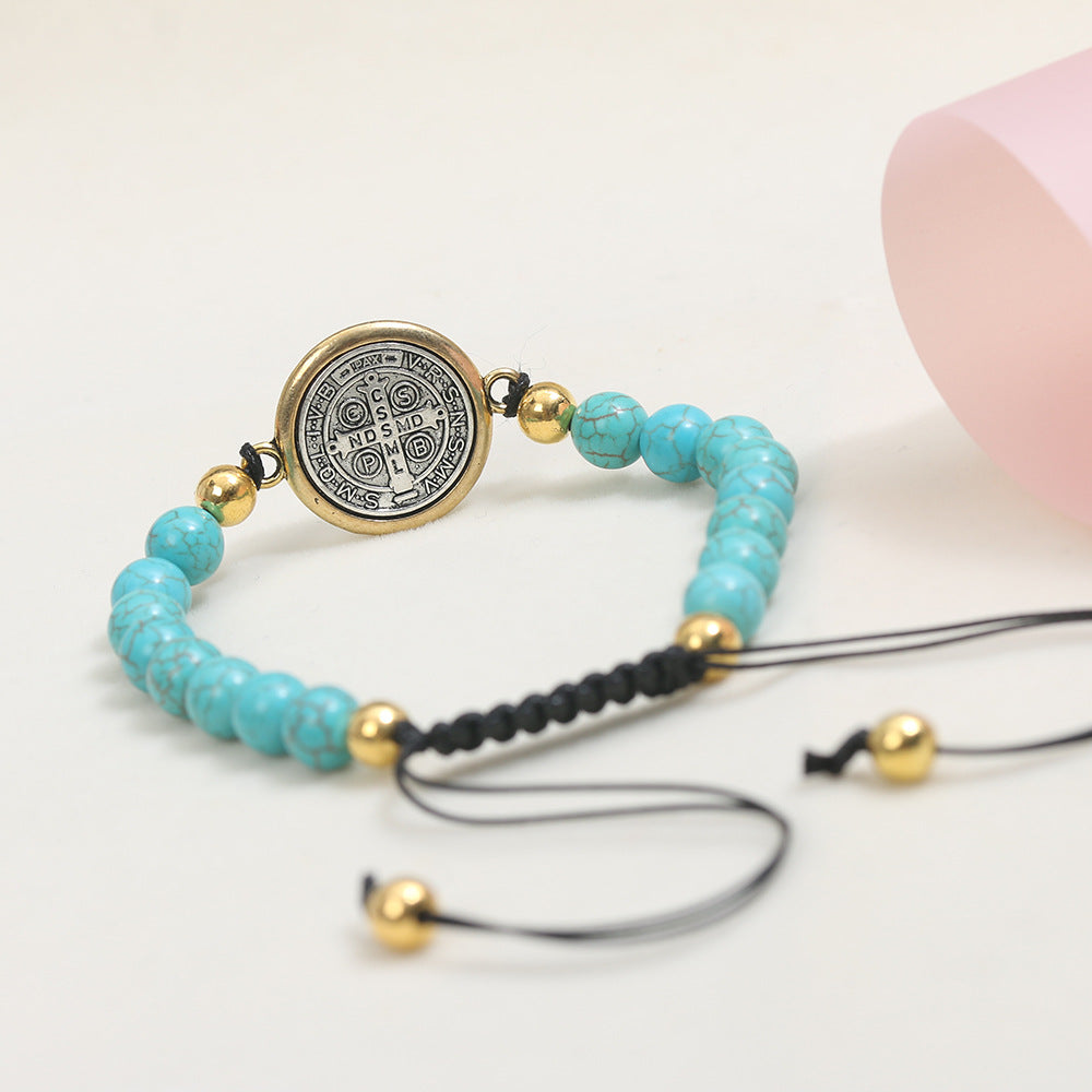 Christianartworkshop Turquoise St. Benedict Prayer Blessing Beaded Bracelet