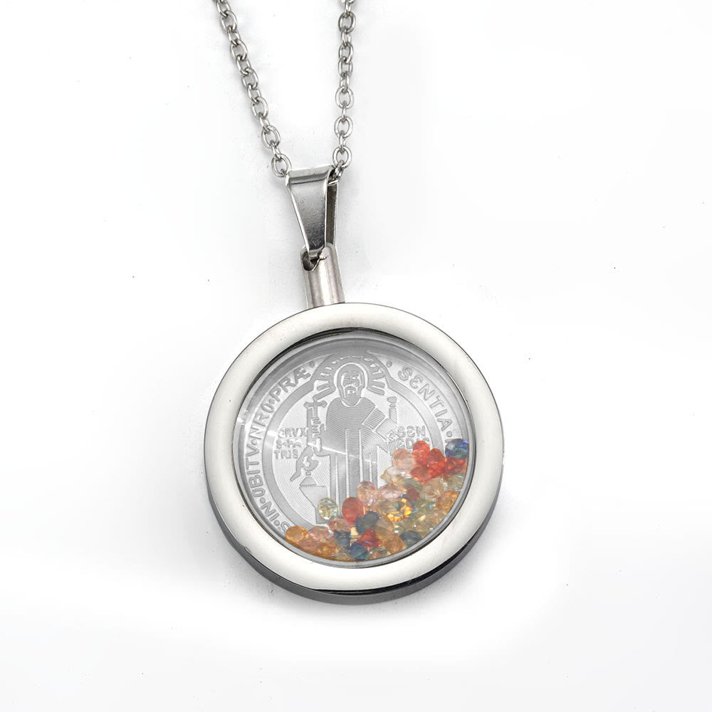 Christianartworkshop Gold Round Reversible Necklace: Our Lady and St. Benedict
