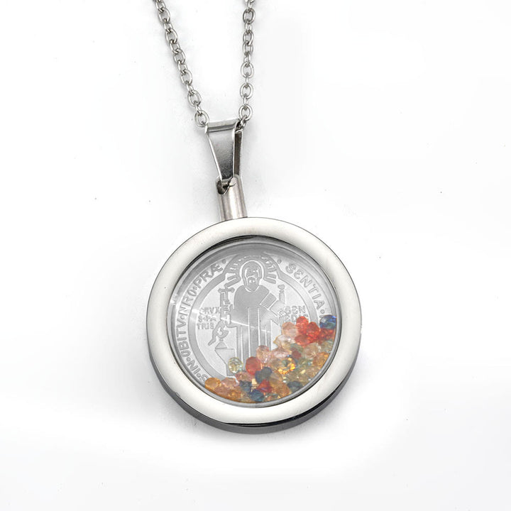 Christianartworkshop Gold Round Reversible Necklace: Our Lady and St. Benedict