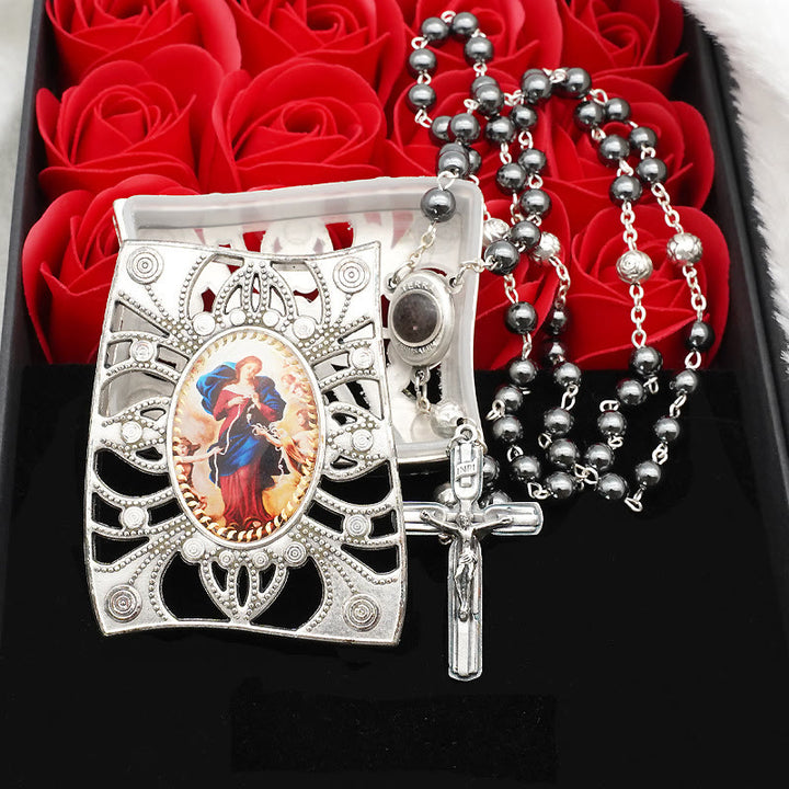 Christianartworkshop Hematite Rosary with Blessed Virgin Mary Medal