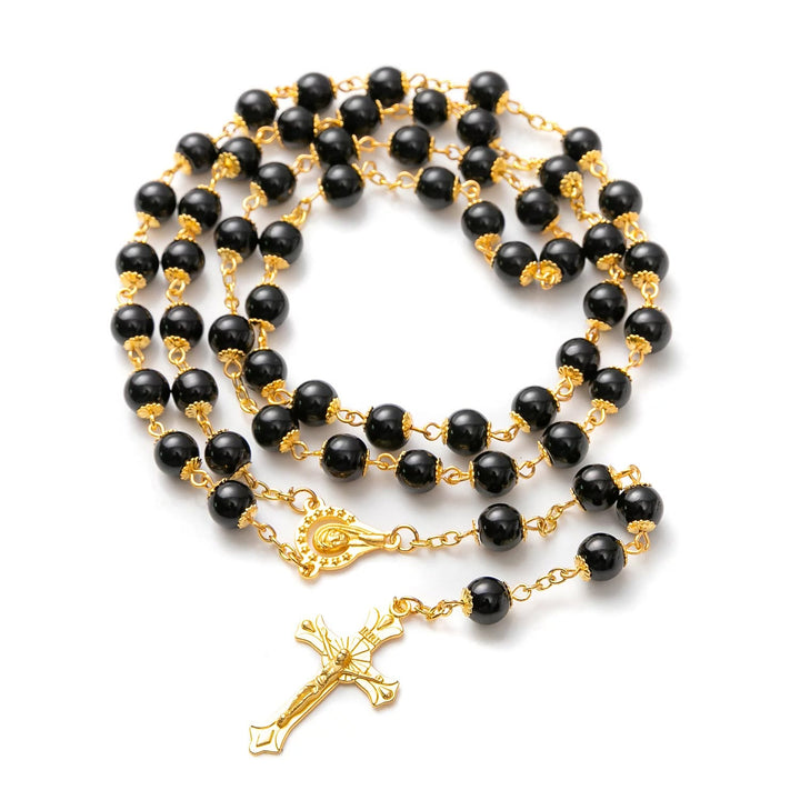 Black Pearl Beads Praying Rosary with Crucifix