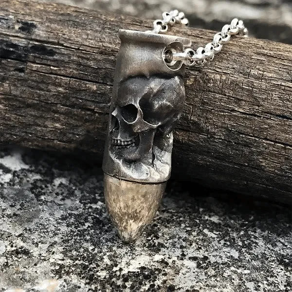Christianartworkshop Skull and Crossbones Bullet Pendant Necklace