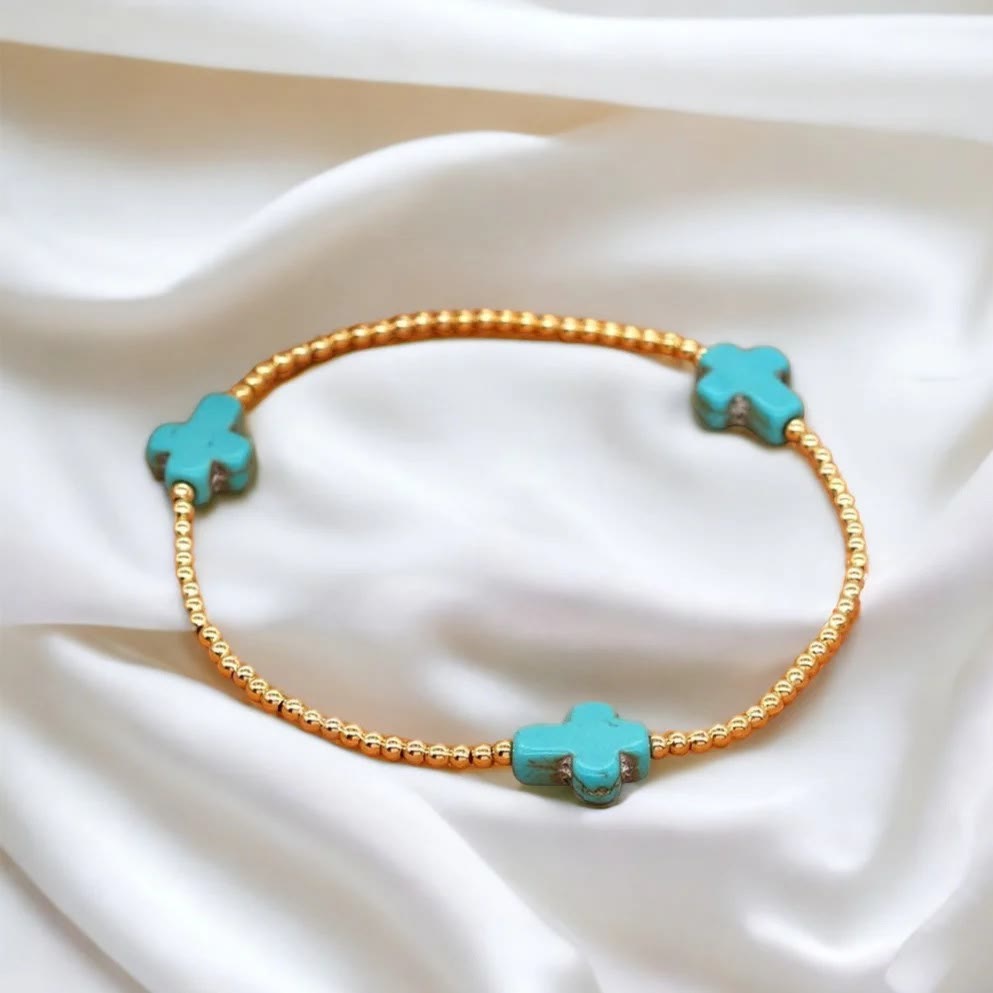 Christianartworkshop Original Design Turquoise Cross Beads Bracelet