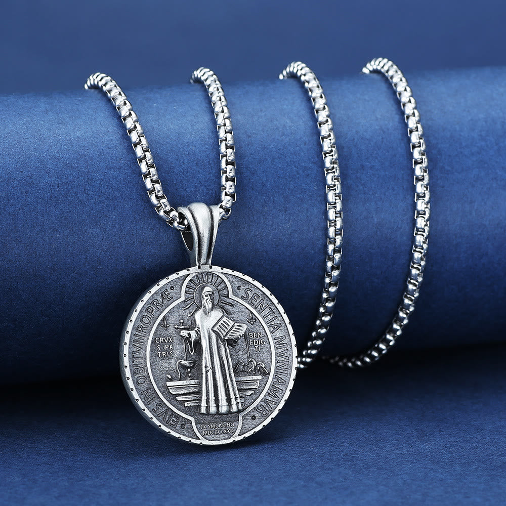 Christianartworkshop Saint Benedict Vintage Catholic Pendant Necklace: Amulet Jewelry for Prayer
