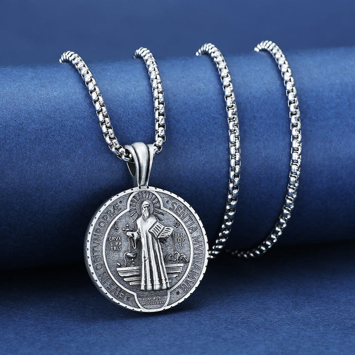 Christianartworkshop Saint Benedict Vintage Catholic Pendant Necklace: Amulet Jewelry for Prayer