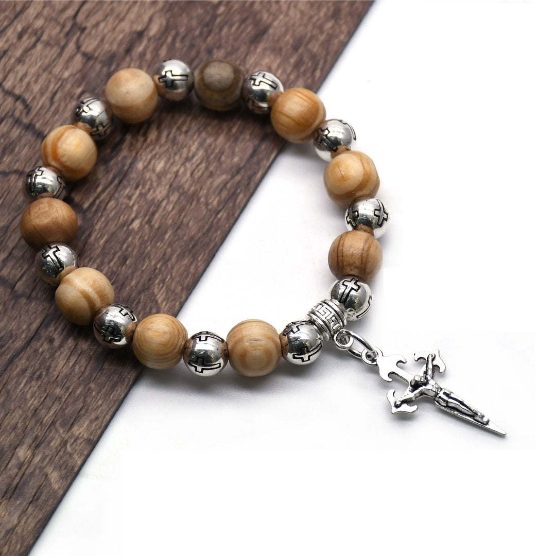 Christianartworkshop Crucifix Charm Pine Wood Rosary Beads