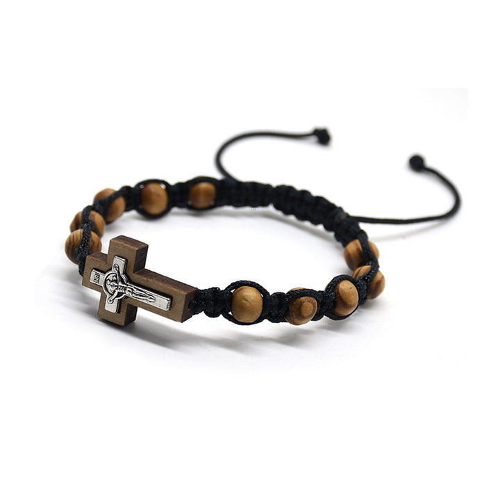 Christianartworkshop Crucifix Pine Beads Woven Rosary Bracelet