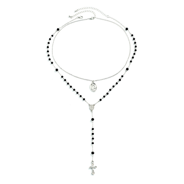Christianartworkshop Layered Cross Black Bead Necklace