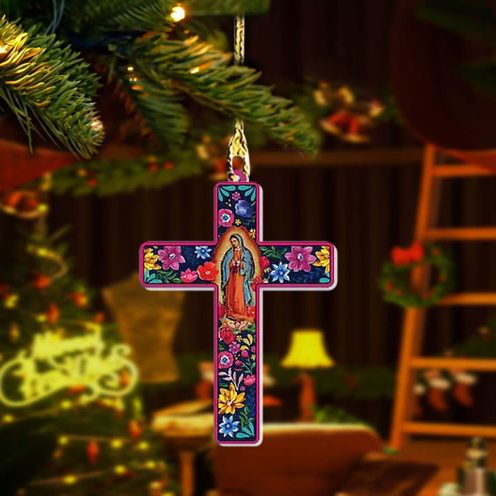 Christian Art 4 Flowery Style Cross Decor Hanging Ornaments