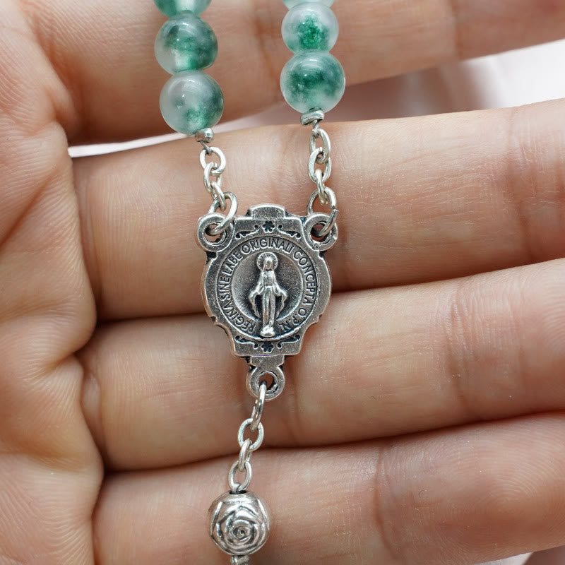 Aqua Green Chalcedony Crystal Prayers Blessing Rosary