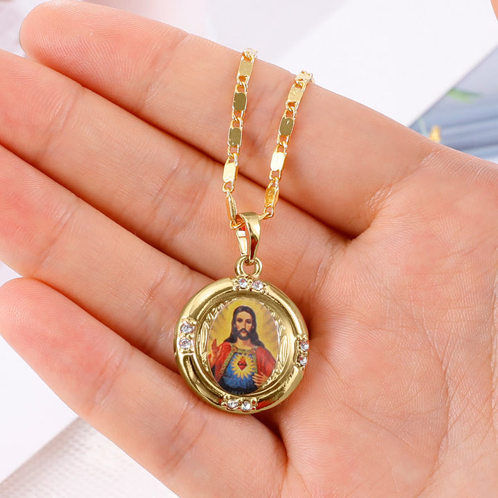 Discount Today: Christian Art 3 Modern Styles Gemstones Jesus Sacred Heart Alloy Necklace