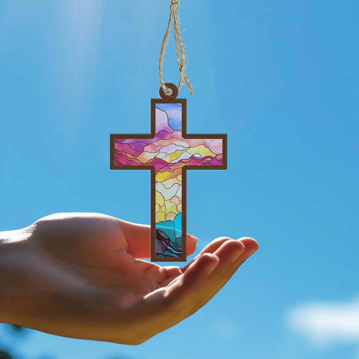 Christian Art Broken Glass Style Cross Suncatcher Christ Ornaments