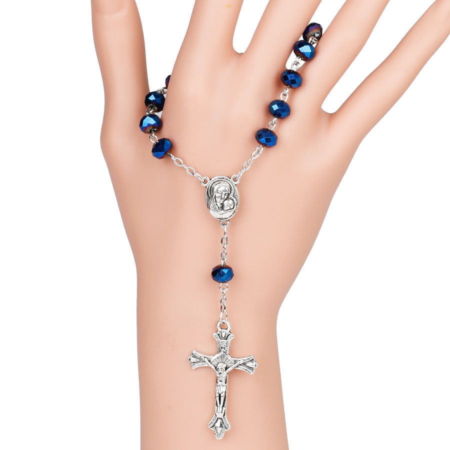 Blue Crystal Gemstone Virgin Mary Bracelet Rosary