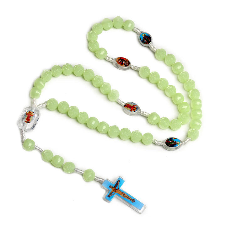 Christianartworkshop Crucifix of 10 mm Rose Luminous Green Resin Nylon Cord Rosary