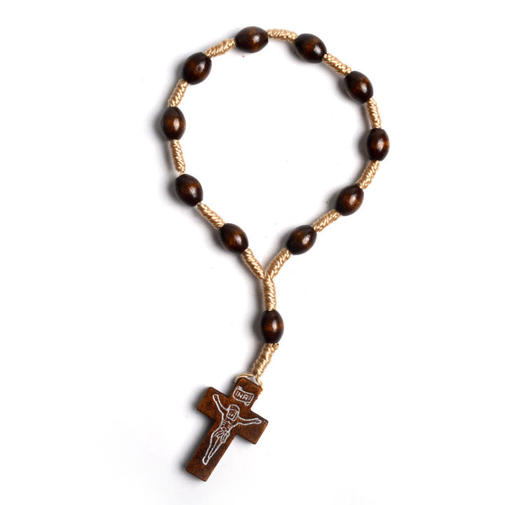 Mini Cross Finger Baptism Solid Wood Rosary