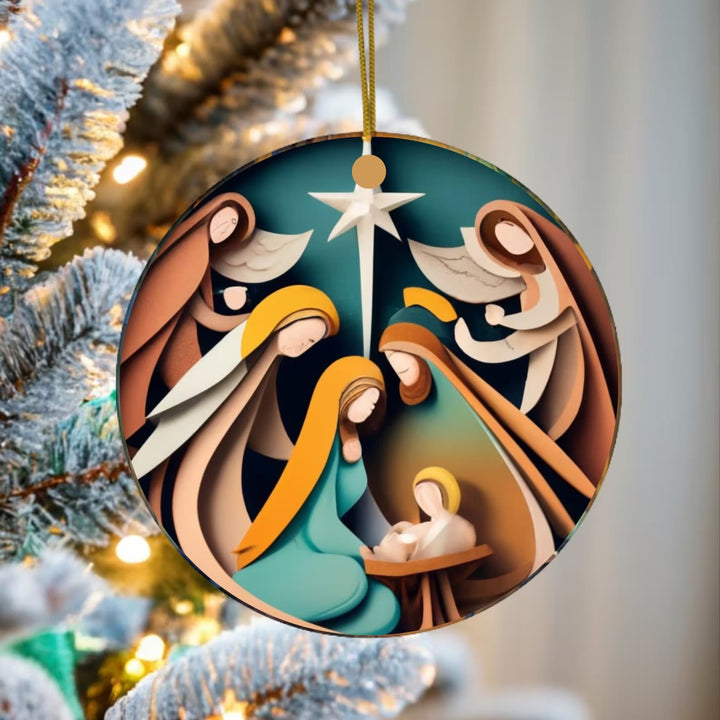 Discount Today: 2 Abstract Cartoon Style Colorful Nativity Christmas Ornaments