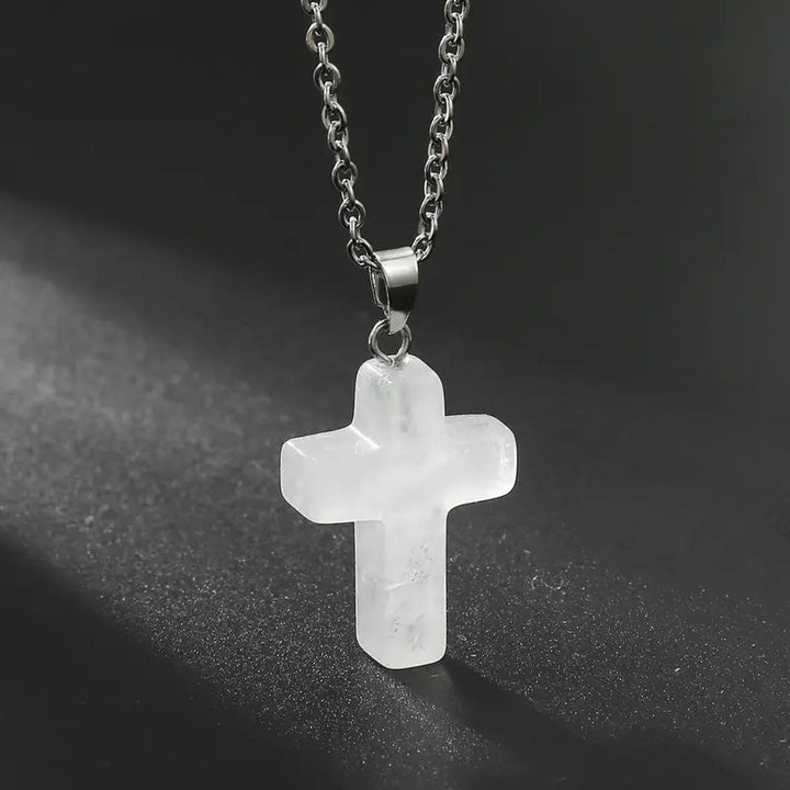 FREE Today: Natural Stone Cross Gemstone Pendant Necklace
