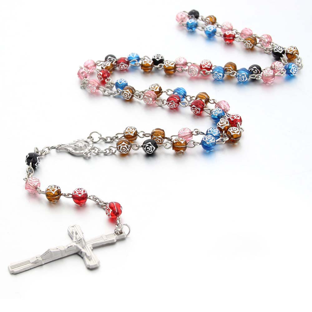 Two-tone Rose Shaped Multicolored Beads Rosary