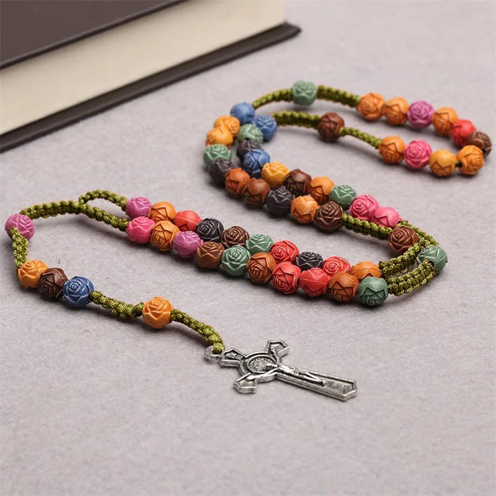 Multicolor Catholic Prayer Rose Beads Rosary