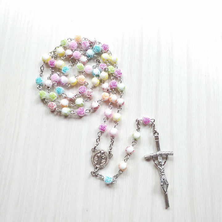 FREE Today: St. Benedict & Jesus Cross Colored Rose Beads Rosary