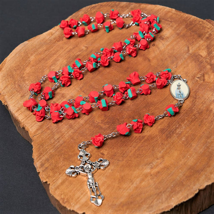 Christian Art Rose Flower Shaped Beads Virgin Mary Prayer Rosary