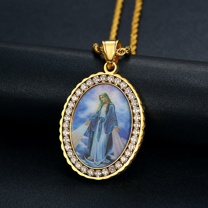 FREE Today: Virgin Mary Painting Necklace Religious Icon Jewelry