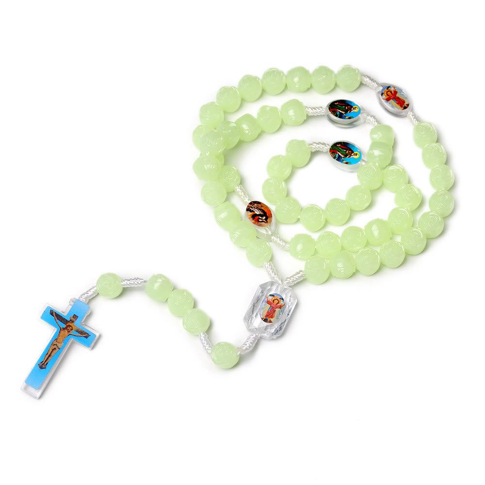 FREE Today: Christian Art Crucifix of 10 mm Rose Luminous Green Resin Nylon Cord Rosary