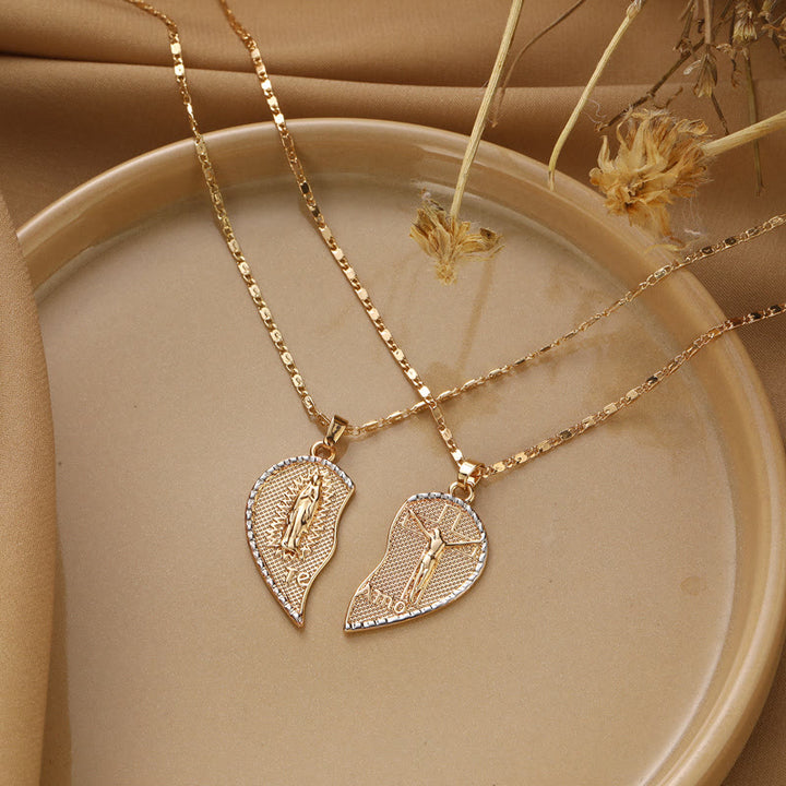 Our Lady of Guadalupe & Crucifix 2-in-1 Heart Stacking Necklace