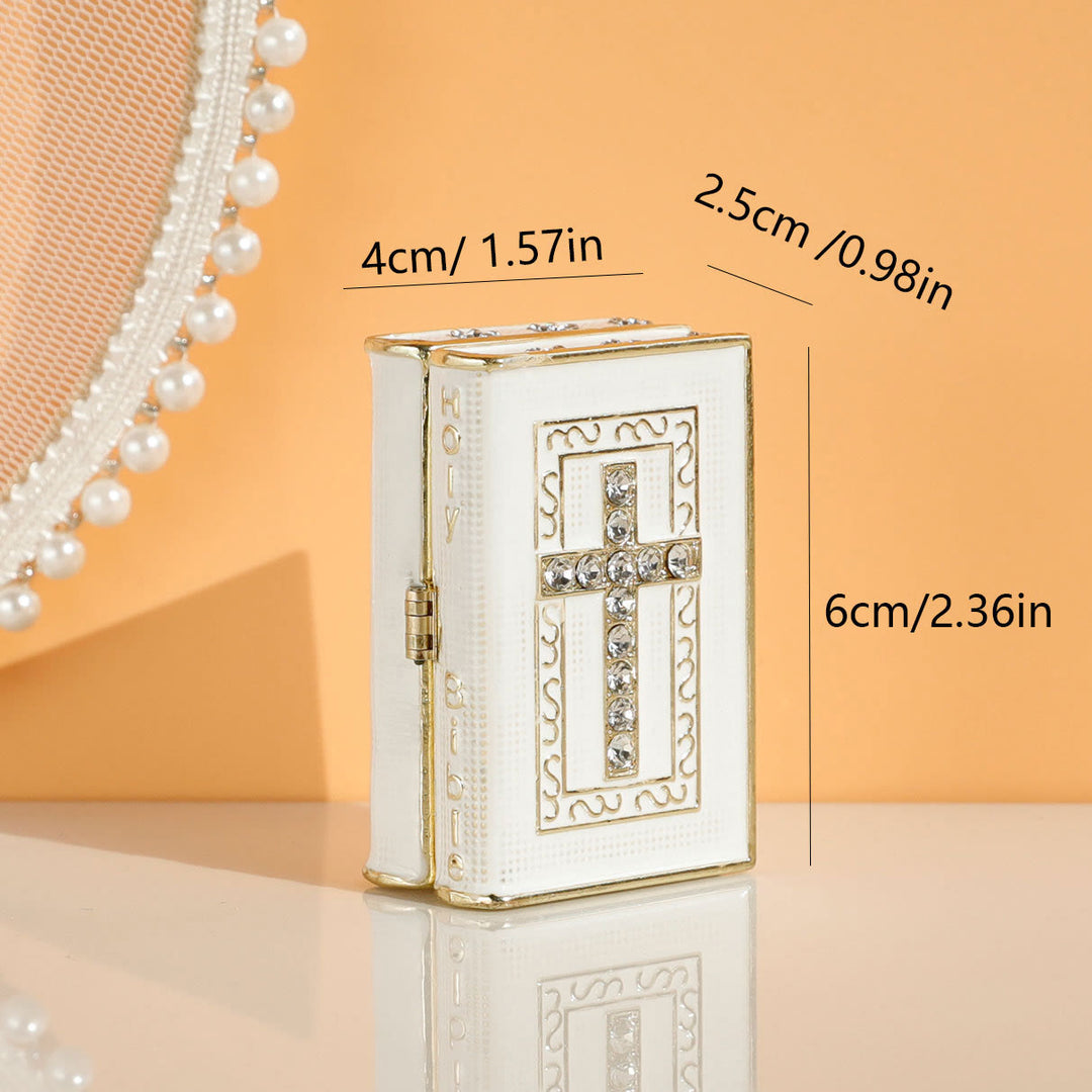 Christian Art Luxury Style White Alloy Bible Book Jewelry Box Desktop Ornaments