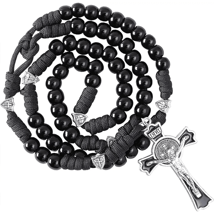 Fine Crafted Black Sturdy Umbrella Cord Crucifix Rosary