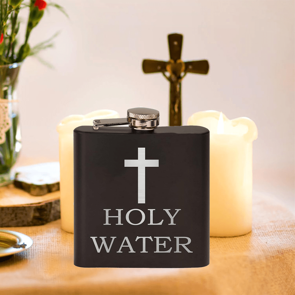 Christian Art Black Holy Water Portable Alcohol Drinking Flask