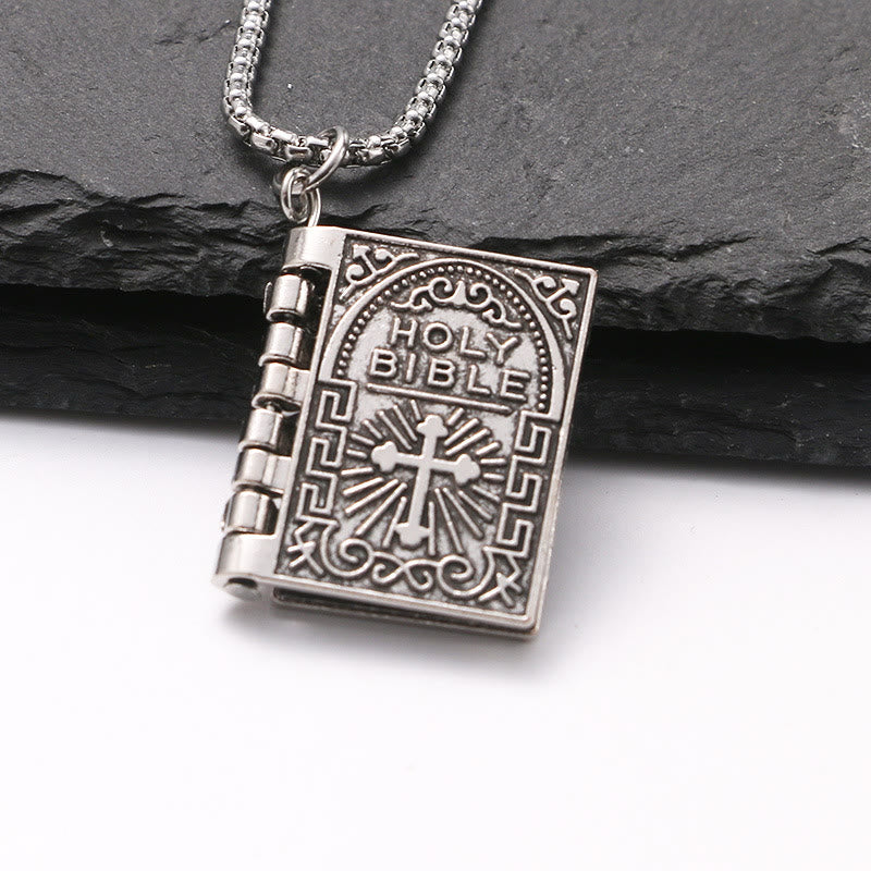 Turnable Holy Bible Pendant Christian Necklace